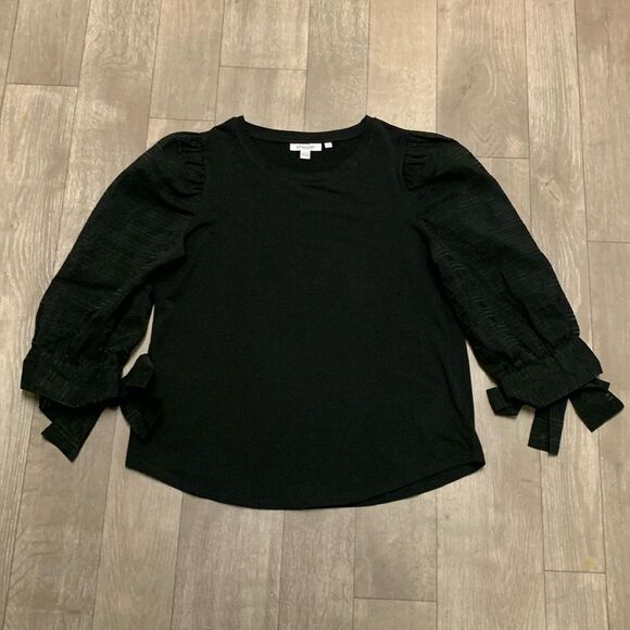 Chico’s Sheer Bowtie Romance Sleeves‎ Dark Goth Crewneck Lightweight Shirt - Picture 1 of 9